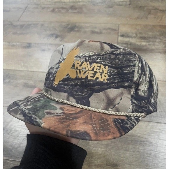 Realtree Other - Vintage 90s Realtree Camo Rope Hat Brass Strapback Raven Wear Made in Canada